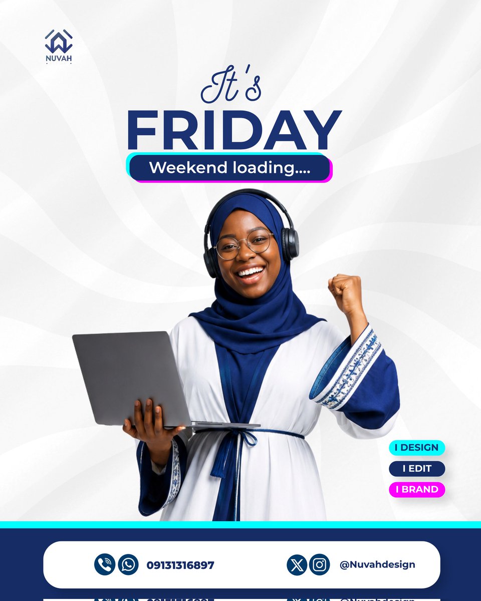 NuvahD's tweet photo. It's Friday! 
The weekend is loading, but your brand shouldn't take a break. Let's create designs that make your business stand out. https://t.co/uRtr55kZCI