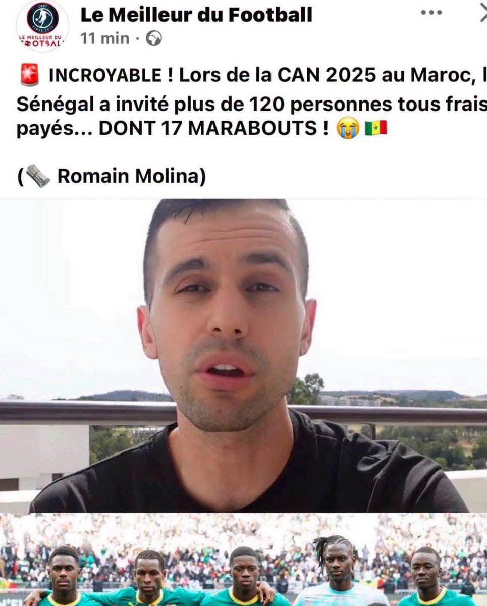 HarbazNabil's tweet photo. 🚨 INCREDIBLE! During the 2025 Africa Cup of Nations in Morocco, Senegal reportedly brought more than 120 people, all expenses paid—including 17 marabouts, described by French investigative journalist Romain Molina as practitioners of witchcraft and sorcery. 😭🇸🇳
—-

Many people now understand why there was such a fierce battle over the “towel.” When a team like #Senegal prepares for matches with a mix of gris-gris, amulets, and rituals, it almost seems natural that its players would cling desperately to that towel as if it were more valuable than the ball itself. Bringing along 17 witch doctors is enough to explain why the towel seemed more important than the ball! If you want to win, build a strong football team, not a squad of sorcerers and charlatans. This may also explain, Senegal ’s poor results at the World Cup after the host country’s authorities banned the team from bringing in its gris-gris and amulets. Thank God, the truth has finally come to light before the whole world.

#CAF #CAFOnline #TotalEnergiesAFCON #AFCON #AFCON2025 #FIFA #FIFAWorldCup #FIFAWorldCup2026 #AfricanFootball #Football #Senegal #Morocco #RomainMolina #CAFDisciplinaryCommittee #FairPlay #FootballNews
#منتخب_المغرب #ابطال_العالم #فخر_المغاربة #اشبال_الاطلس #ديما_مغرب #DimaMaghrib #المغرب #كأس_العالم #امريكا #الجزائر #العرب #كاس_العالم_٢٠٢٦