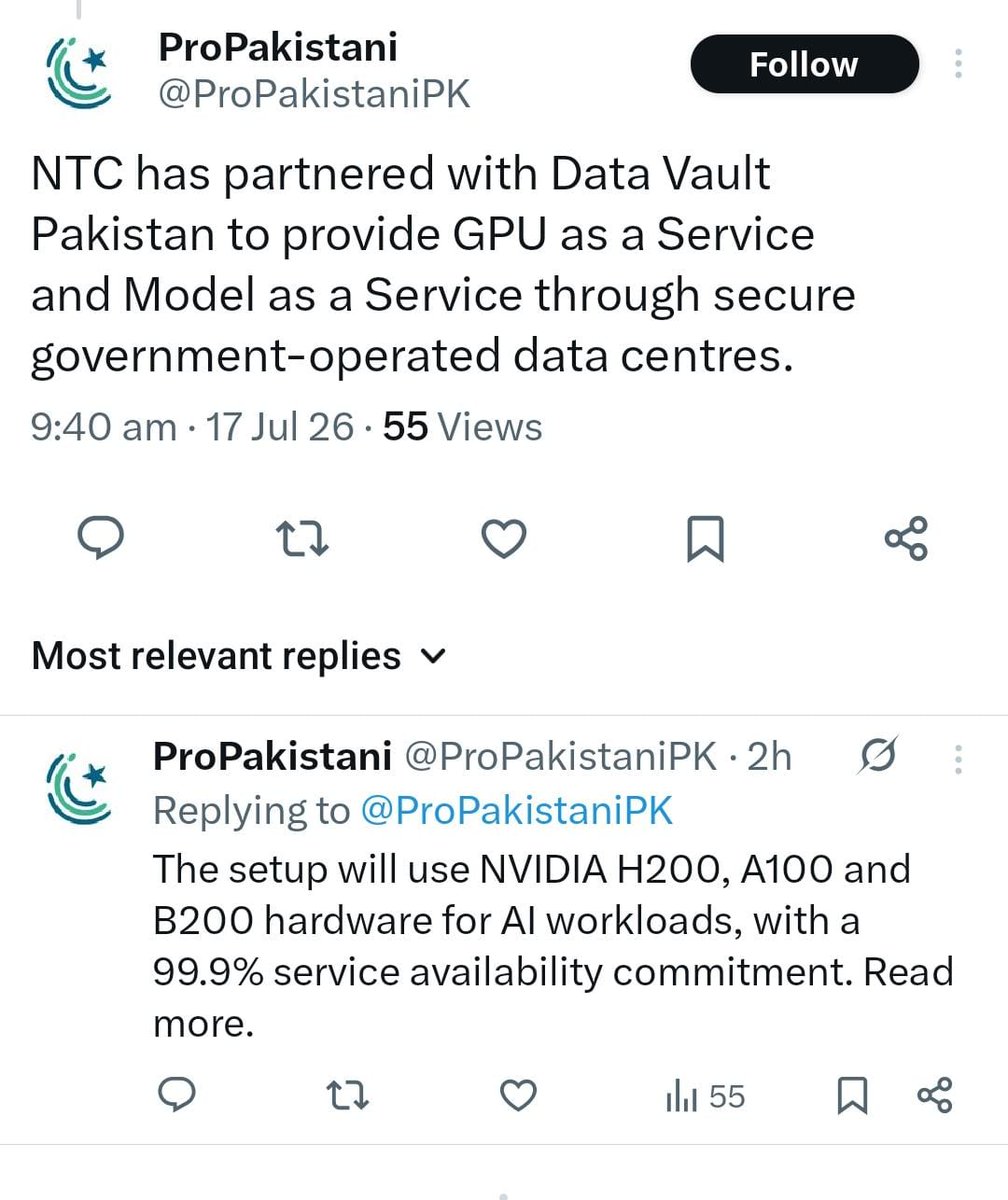 ntcpakofficial's tweet photo. Media Covers NTC (GPUaaS/MaaS)
https://t.co/2SS2Q42qig
https://t.co/0S5QmcS7z9
https://t.co/JrPvHKSi9l
https://t.co/jKSE76OiTF
https://t.co/ZdJVcTB5SH
@MoitOfficial
@PTAofficialpk
@MoIB_Official
@GovtofPakistan
@NationalITBoard
@PSEB
#NTC #DigitalPakistan #TechDestinationPakistan https://t.co/C17IjsfNsK