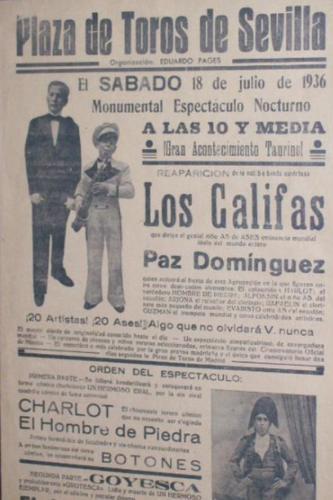 ftorodelidia's tweet photo. 💥 Hoy se cumplen 90 años del día que estalló la Guerra Civil Española.

#SabíasQue ese 18 de julio de 1936 se había anunciado en La Maestranza de Sevilla una mojiganga que no llegó a celebrarse. En el cartel figuraba un personaje popular de la época, Loquillo de Triana, que presta la anécdota agridulce del momento, recogida por Filiberto Mira: «no tuve que torear para armar la revolución», dijo.

Para el día 19 de julio estaba anunciada una novillada en Madrid con los diestros Félix Almagro, Raimundo Tato y Pedro Godín y ganado de Esteban González. La autoridad, por motivos evidentes, decidió suspender el festejo.