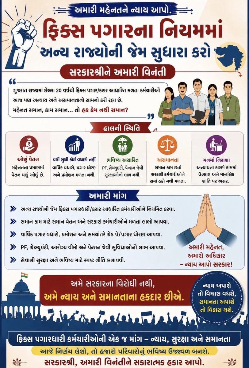 Malivishnuj_26's tweet photo. અમારી મહેનત, 
અમારો અધિકાર. 
ન્યાય આપો સરકાર! 
#gujaratmodel
#removefixpay 
#fixpay 
#justice
#governmentofgujarat https://t.co/z7CCrGHcn6