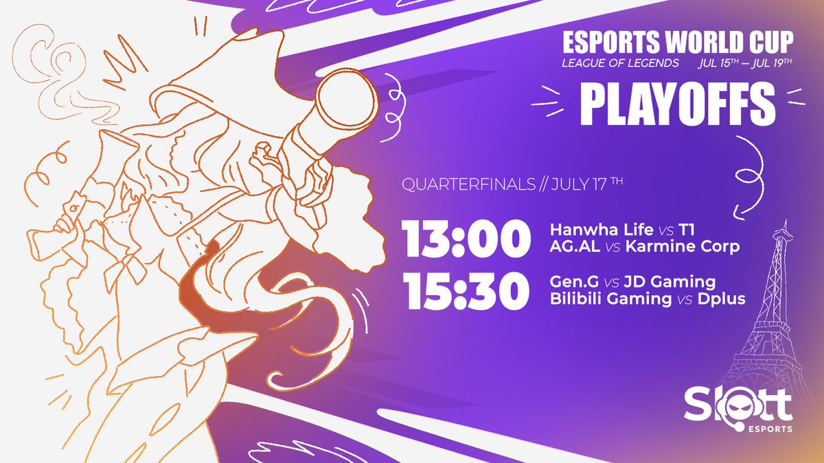 Slott_Esports's tweet photo. The road to the League of Legends Esports World Cup trophy starts now! ⚔️🏆

Quarterfinals are locked in, and every match counts 🔥
Who's advancing to the Semifinals? 👀 https://t.co/sLgw1Yc6yT