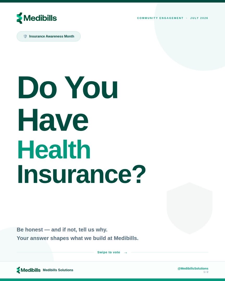 Medibillsng's tweet photo. 💚 Do you have health insurance?

This Insurance Awareness Month, we’re starting an honest conversation about access to healthcare.

Tell us which option best describes you:

🅰️ Yes — I have active health insurance.
🅱️ No — I can’t afford the premiums.
🅲️ No — I don’t know how to get it.
🅳️ No — I don’t trust the system.

👇 Drop A, B, C, or D in the comments, and if you’re comfortable, tell us why.

Every response gives us a better understanding of the real barriers people face—and helps shape the solutions we’re building at Medibills to make healthcare financing more accessible, affordable, and trustworthy.

Your voice matters. Let’s build a healthier future together. 💚

#InsuranceAwarenessMonth #HealthInsurance #Healthcare #HealthTech #DigitalHealth #Medibills #Nigeria #CommunityEngagement #FinancialProtection #UniversalHealthCoverage