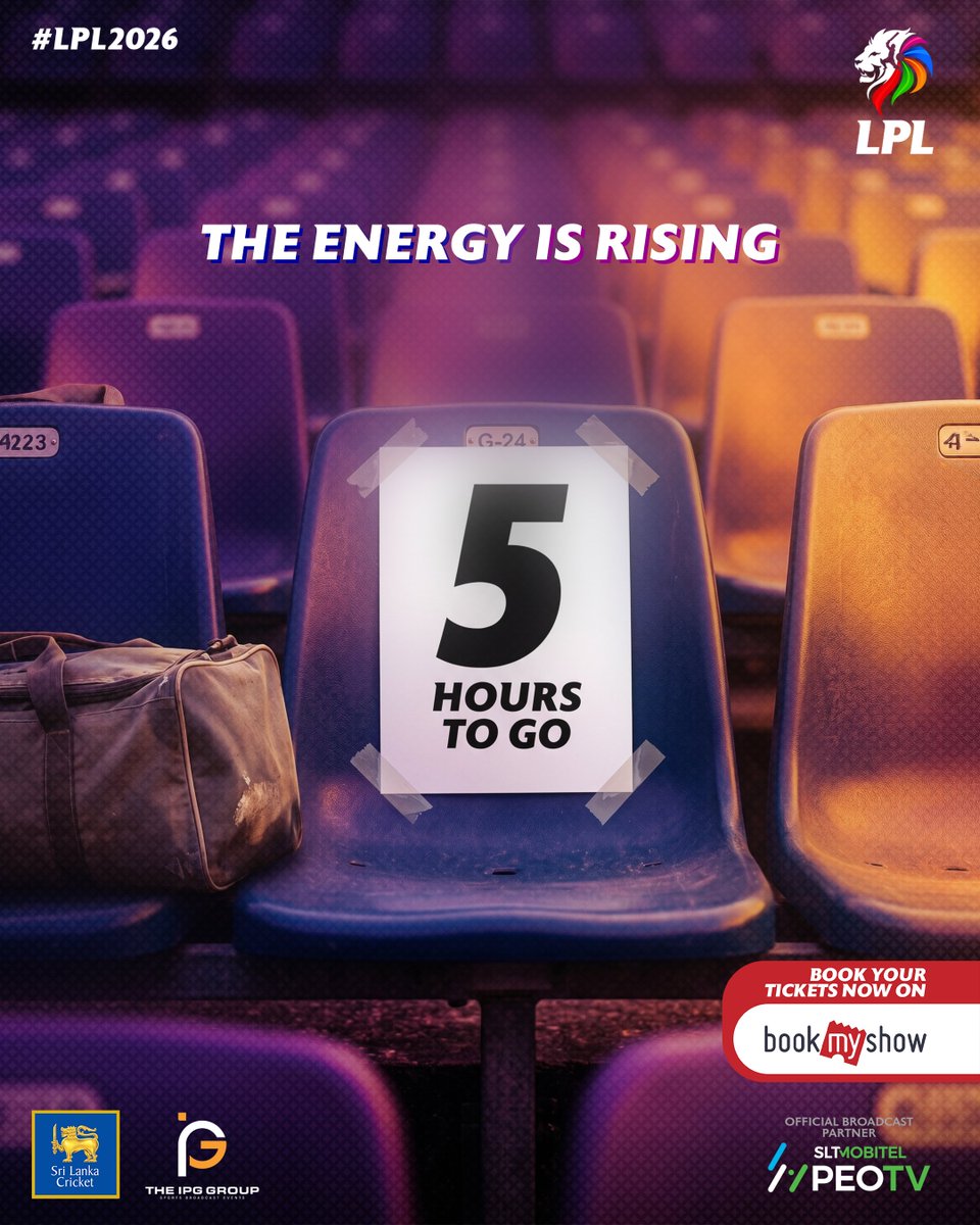 LPLT20's tweet photo. Five hours from the roar. 📣
#LPL2026 #LankaPremierLeague #SriLankaCricket #IPGGroup #FlashSportsandMedia #PEOTV https://t.co/MaLcv7vCOk