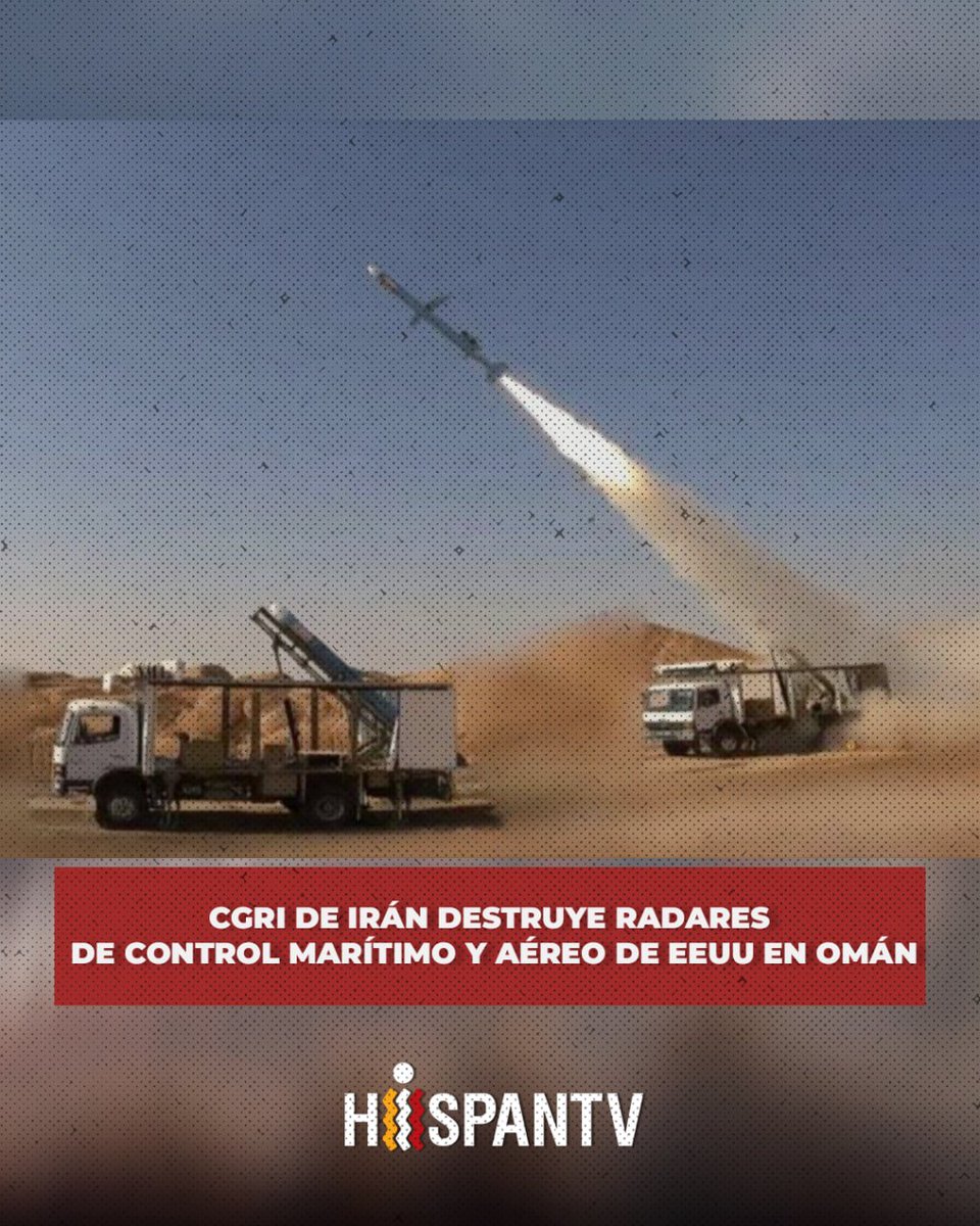 Nexo_Latino's tweet photo. 🔴CGRI de Irán destruye radares de control marítimo y aéreo de EEUU en Omán

El CGRI de Irán ha destruido un radar marítimo y otro aéreo de EE.UU. en Omán, asegurando que mantiene el control del estrecho de Ormuz.

🔗 LEER MÁS: https://t.co/9B2vcJ50QU https://t.co/jbW5c66v5L