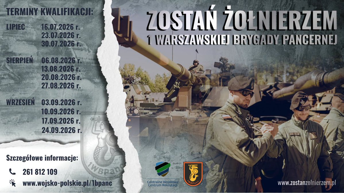 WCR_Glogow's tweet photo. Gotowy na nowe wyzwanie? 🇵🇱 @1WBPanc  prowadzi kwalifikacje dla kandydatów do służby. Jeśli chcesz zostać częścią jednej z czołowych jednostek Wojska Polskiego, to dobry moment, by zrobić pierwszy krok. Dołącz do nas! 👇 🔗https://t.co/7NApQ2em1d https://t.co/FoMPpMu0ri