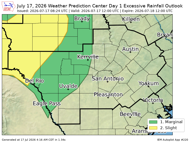 ScannerAtx's tweet photo. WPC issues Day 1 Slight Risk Excessive Rainfall Outlook at Jul 17, 8:24z for EWX https://t.co/48PU46xc7C https://t.co/GFsr11taZx