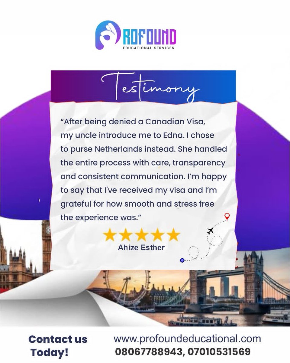 ProfoundEdu01's tweet photo. A visa refusal isn't the end of your study abroad journey. 🇨🇦➡️🇳🇱
After her Canadian visa was denied, Esther chose the Netherlands and got her student visa.
The right strategy changes everything.
📩 DM us 📞 08067788943 https://t.co/ApnTNJj0GL