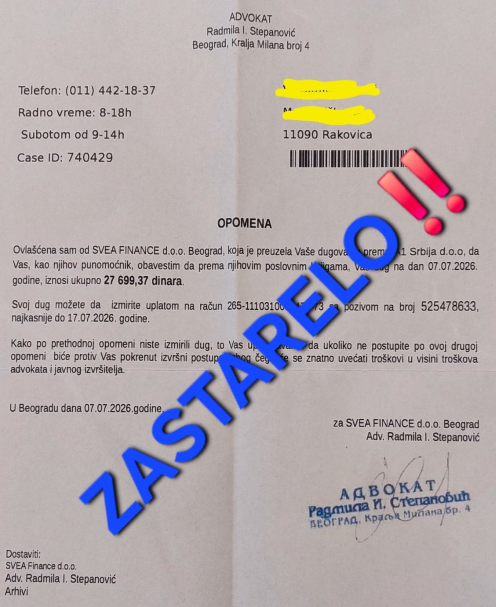 UBKEFEKTIVA's tweet photo. ‼️PAŽNJA‼️

Advokatica Radmila I. Stepanović, šalje novu turu opomena za plaćanje davno zastarelih dugovanja.

Oni koji nas redovno prate, znaju da smo nju, pre par godina, sprečili da uz ove opomene, naplaćuje i trošak pisanja iste, što je nezakonito. Tek nakon prijave Komori advokata, ona je od toga odustala.

Od naplate zastarelih dugovanja ne odustaje i to je njeno legitimno pravo, kao što je i pravo dužnika da zastareli dug ne plati‼️ 

Ovo su dugovanja nekadašnjeg VIP-a, neka su stara i po 15 god i dobar deo ovih dužnika po ko zna koji put dobija ovu opomenu. Radi se o principu poslovanja "ako prođe, prođe"‼️