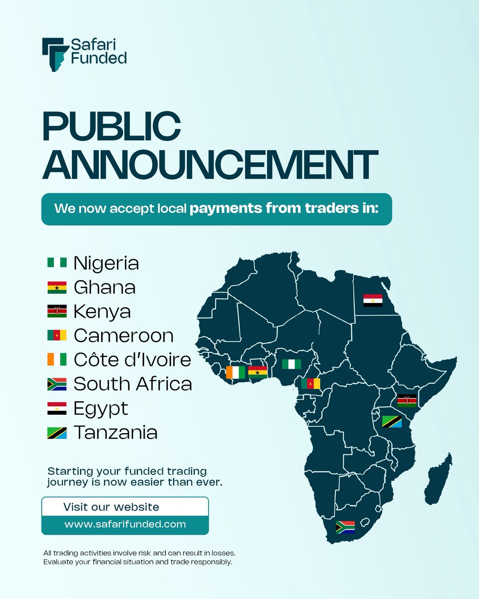 SafariFunded's tweet photo. Africa, we’re making it easier to get funded.

You can now make local payments with Safari Funded, making it easier to get started on your funded trading journey.

Ready when you are. https://t.co/nqtSwfSYao