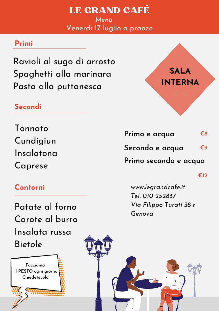 Bar_LeGrandCafe's tweet photo. Il caldo non ci abbatte. La gioia di cucinare e di servirvi pranzetti deliziosi è più forte di noi e dell'afa! Non mancate e guardate che menù!
Sempre a Genova nel cuore del centro storico, in Via Filippo Turati 38 r
https://t.co/BufV9ay0PF https://t.co/TZApvJRwGS
