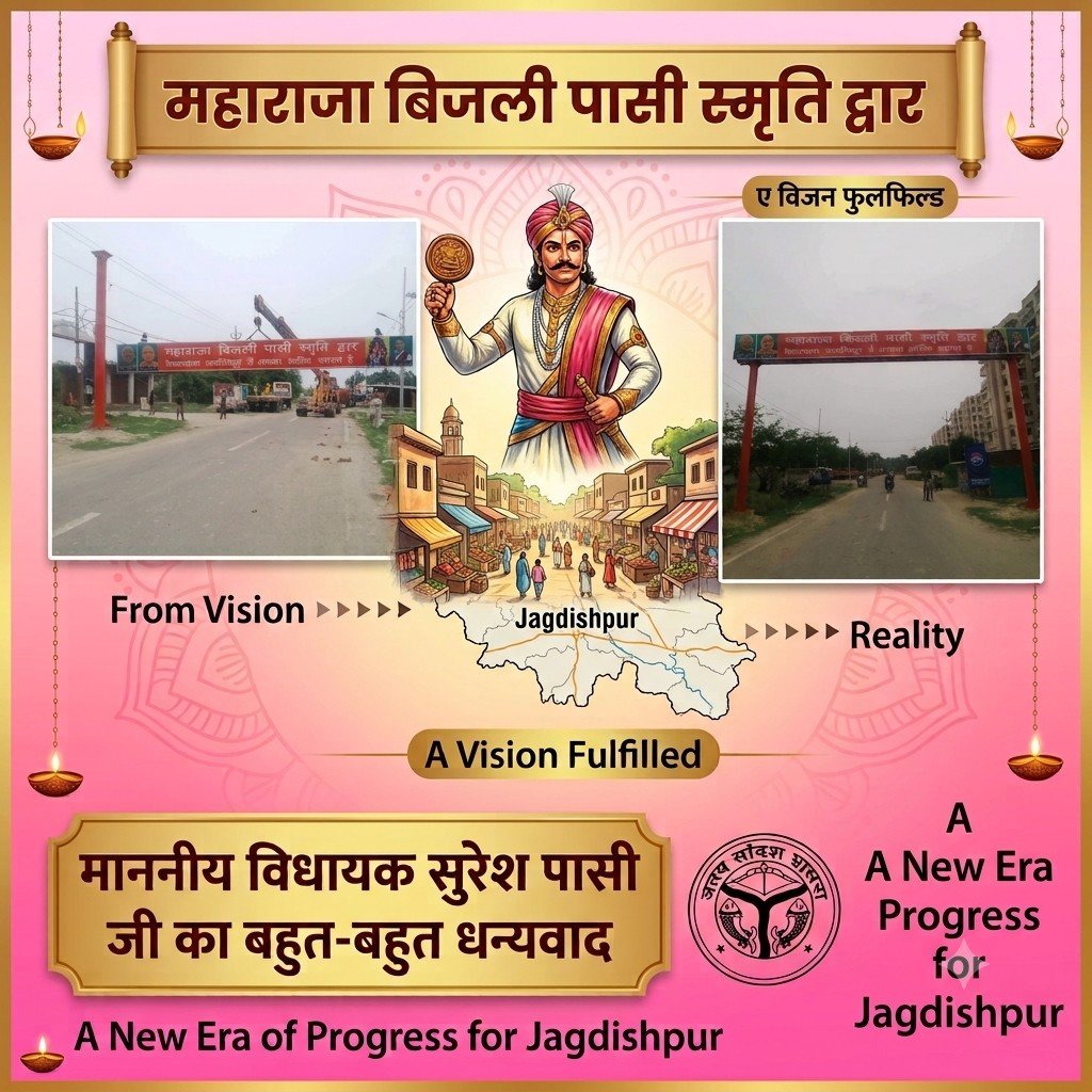 ViraPasi's tweet photo. माननीय श्री सुरेश पासी जी (विधायक, विधानसभा 184 जगदीशपुर) 🌺

महाराजा बिजली पासी जी का भव्य स्मृति द्वार स्थापित कर आपने पासी समाज के गौरव और इतिहास को नया सम्मान दिया है।

यह स्मृति द्वार केवल एक निर्माण नहीं, बल्कि समाज के स्वाभिमान, संस्कृति और महापुरुषों के 
@SureshPasiBJP https://t.co/kvYBTfCbRQ