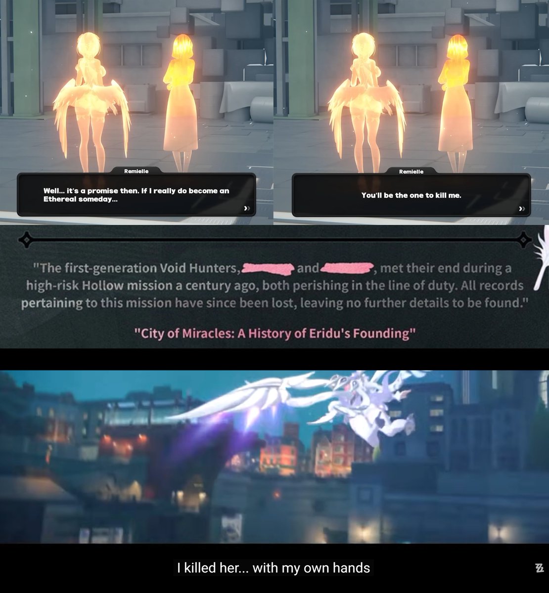 Yidhari_Timely's tweet photo. So this is probably the timeline of events surrounding Remielle (speculation):

Around hundred years ago:

- Went on a mission with original Sunbringer, who got corrupted. Forcing Remielle to "kill" her.
- Remielle went into stasis with her power.
- Both of them recorded as KIA. https://t.co/Sxj09EqNTX