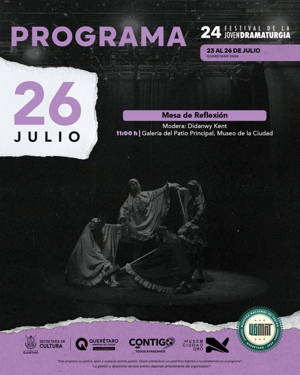 FJD_Mx's tweet photo. Durante cuatro días, Querétaro será el punto de encuentro de la joven dramaturgia.

📖 Lecturas dramatizadas.
🎤 Conversatorios.
📝 Talleres.
🤝 Encuentros con creadorxs. https://t.co/CxmSkfQCLR