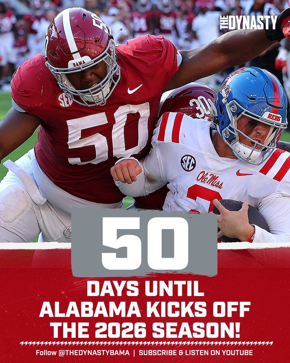 TheDynastyBAMA's tweet photo. 50 days until Alabama hosts ECU in Week 1!
#RollTide https://t.co/LHsfF0xoI8