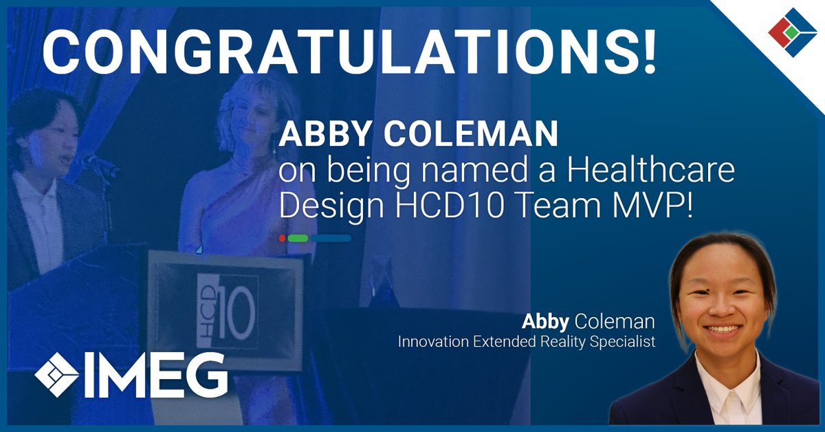 IMEGcorp's tweet photo. Congratulations to IMEG Innovation Extended Reality Specialist Abby Coleman on being named the 2026 HCD10 Industry MVP!

Learn more: https://t.co/PGYTFzdwFG

Congratulations, Abby, on this well-deserved honor!

#WeareIMEG https://t.co/UjmU9b69Jy