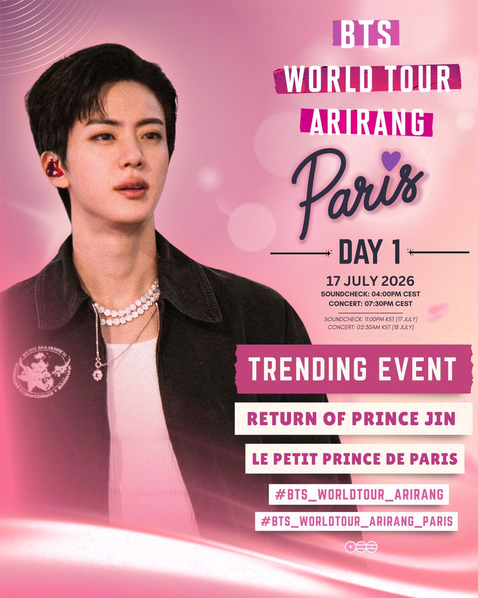 SEOKJINFR's tweet photo. Jin avec BTS est de retour en France pour notre plus grand bonheur! 🇫🇷 😍Montrons notre enthousiasme en mettant en tendance les tags suivants.

Retweet and reply

RETURN OF PRINCE JIN 
LE PETIT PRINCE DE PARIS 
#BTS_WORLDTOUR_ARIRANG
#BTS_WORLDTOUR_ARIRANG_PARIS https://t.co/kEW1lDKC9n
