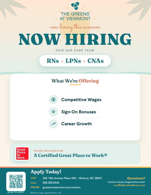 TheViewmont's tweet photo. At The Greens at Viewmont, we're looking for caring, dedicated professionals who are passionate about making a difference. If you're an RN, LPN, or CNA, we'd love for you to become part of our growing care team this summer! https://t.co/1QTGXADuwn