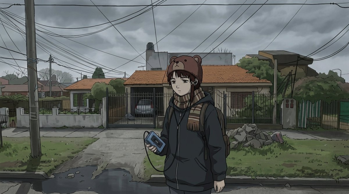 martingarciada6's tweet photo. #SerialExperimentsLain #lain28th
lainは曇り空の下、街の通りを歩きながら、アイワのパーソナルカセットプレーヤーHS-PX580でカセットテープのオルタナティブロックを聴いていた。 https://t.co/QKxlDIQepc