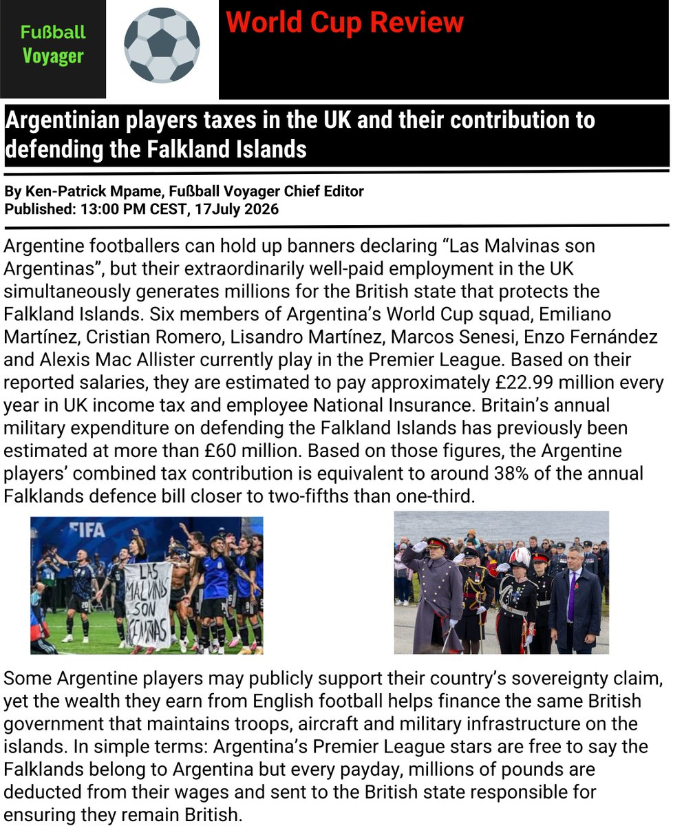 FuVoyager's tweet photo. @belfastbhoy1961 Argentinian players taxes in the UK and their contribution to defending the Falkland Islands https://t.co/9hzUIPm3X1