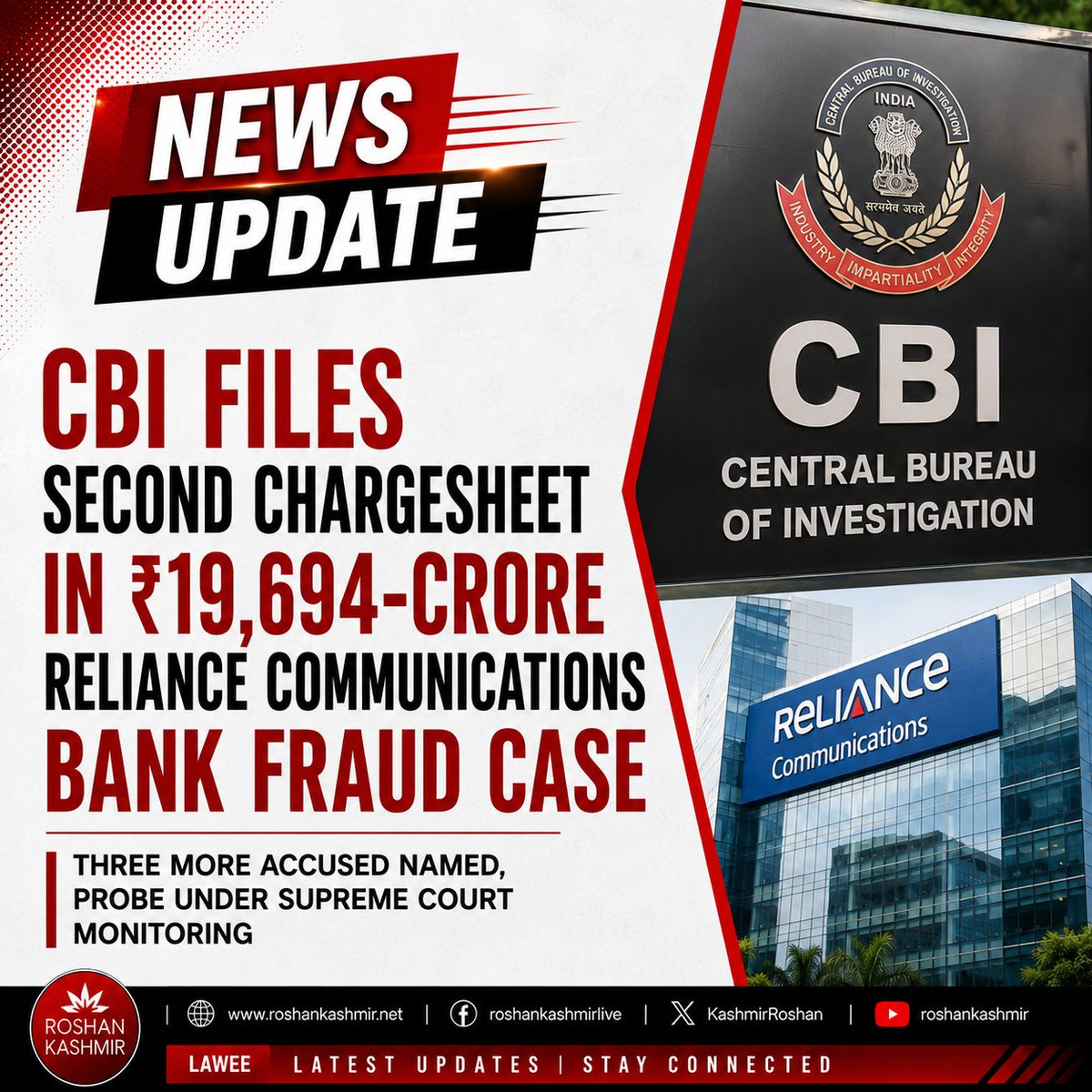 KashmirRoshan's tweet photo. #CBI Files Second Chargesheet in ₹19,694-Crore Reliance Communications Bank Fraud Case; Three More Accused Named, Probe Under Supreme Court Monitoring https://t.co/uV9EeiaZjZ