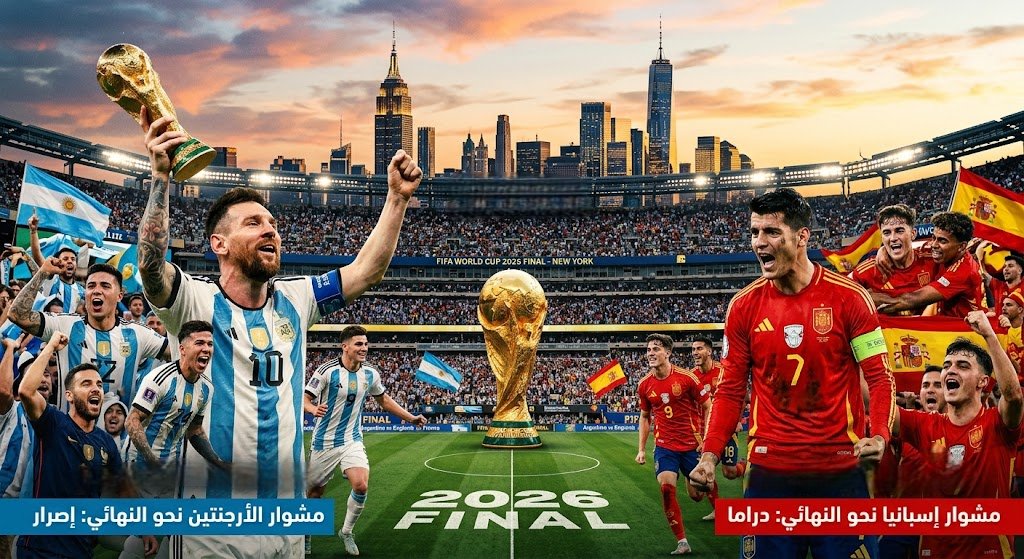 kora4arabs's tweet photo. 🔥 نهائي تاريخي يجمع الإصرار بالدراما!
مشوار الأرجنتين (حامل اللقب) وإسبانيا (بطل أوروبا) نحو نهائي كأس العالم 2026 في نيويورك.. ميسي vs يامال، خبرة vs موهبة!  من يرفع الكأس؟ 📷؟  اقرأ التفاصيل الكاملة:
https://t.co/mZIcBDh7tO
 #كأس_العالم_2026 #الأرجنتين #إسبانيا #ميسي #نهائي_تاريخي