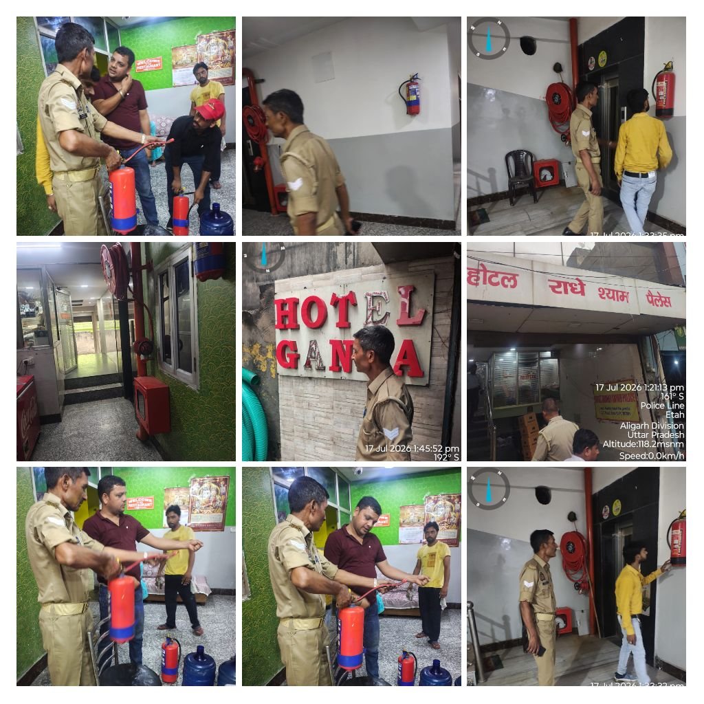 etah_fire's tweet photo. आज दिनाँक 17.07.2026 को ADG महोदया, UPF&amp;ES के आदेशानुसार, वरिष्ठ पुलिस अधीक्षक महोदय एटा के निदेशन में जनपद एटा के विभिन्न क्षेत्रों में संचालित विभिन्न होटल, रेस्टोरेंट आदि में अग्निसुरक्षा सम्बन्धी संघन चैकिंग अभियान चलाया गया। https://t.co/90nOsF0YXr