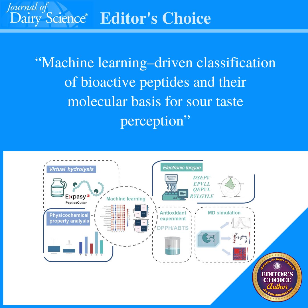 jdairyscience's tweet photo. How can machine learning identify natural sour-taste peptides from dairy to create healthier and more sustainable foods? Learn more in the #JournalofDairy Science from a Jilin University team led by Wannan Li and Weiwei Han ➡️https://t.co/uGXK3rThJK

#DairyScience #SocietyPubs https://t.co/lv60phuDun