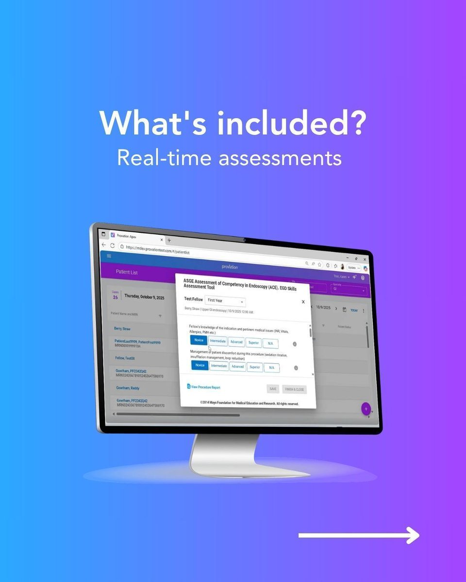 provationmed's tweet photo. The Provation Fellows Module enables real-time assessments directly within the clinical workflow, helping programs track competency development, monitor performance trends, and support accreditation requirements with greater efficiency. 

#Provation #GIFellowship https://t.co/AJgMotP9Vb