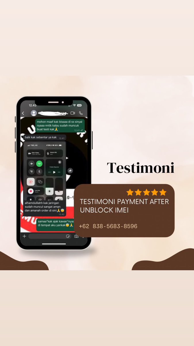 kayinutw's tweet photo. GUSYY OPEN WTS JASA UNBLOCK DAN UNLOCK , BUAT JARINGAN IMEI BERMASALAH BISA ATASI DI SINI 

‼️3 BULAN : 200.000
‼️TRY ONLY : 150.000 
‼️BEACUKAI : INBOX 

DONE HITUNGAN JAM,AMAN DAN MUDAH, BERGARANSI ,YANG MAU ORDER KONSULTASI WA DI BIO YAH…
#zonauangㅤ https://t.co/s6sWEyR4Lz