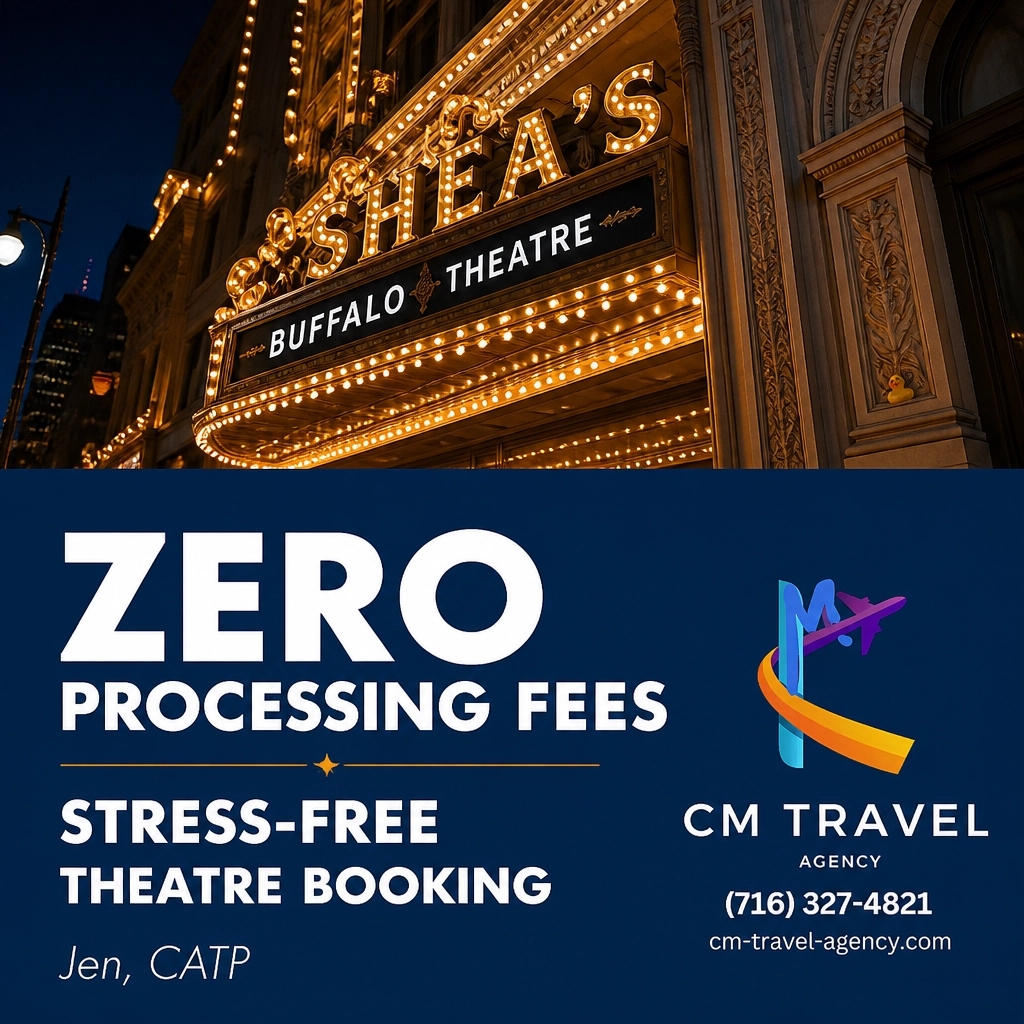 cmtravelagency's tweet photo. Planning a night at Shea's? 🎭 Skip the sticker shock.
We book Shea's tickets with ZERO fees. Jen, CATP handles accessibility & sensory needs for a stress-free night.
🎟️ DM or call (716) 327-4821.
✨ Wish Fulfilled.
🇺🇸 Military/First Responder-owned.
#Buffalo #Sheas https://t.co/ryyNwBdjSg