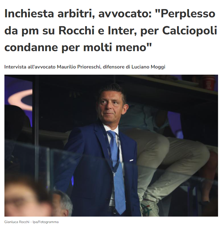 Fabio_Wallys's tweet photo. Prioreschi, difensore di Luciano Moggi ed esperto di diritto sportivo:
"In Calciopoli fu riconosciuta la frode sportiva per delle interferenze sulla griglia arbitrale. Vent’anni fa il direttore di gara veniva sorteggiato tra cinque [...}– e questo è bastato al Tribunale di Napoli per riconoscere la frode sportiva”. 
Nell’inchiesta milanese “ci sono intercettazioni in cui si dice ‘quest’arbitro sì e quello no’, non devono neanche tirare a indovinare tra i cinque della griglia come in Calciopoli…direi che la condotta è molto più grave e rende più difficile non configurare, secondo la giurisprudenza, la frode sportiva. A Napoli per molto, molto, molto meno hanno condannato”
Fonte: Adnkronos