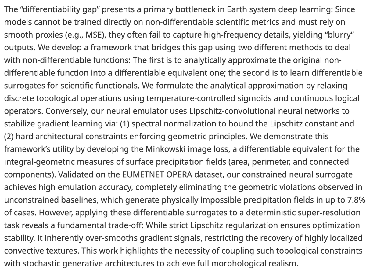 EnvDataScience's tweet photo. Recently published!

Emulating non-differentiable metrics via knowledge-guided learning: Introducing the Minkowski image loss

👉 https://t.co/7I5UP8WpUM
✍️Filippo Quarenghi, Ryan Cotsakis and Tom Beucler

#differentiability #machinelearning #radarprecipitation https://t.co/jhN5GawUPw