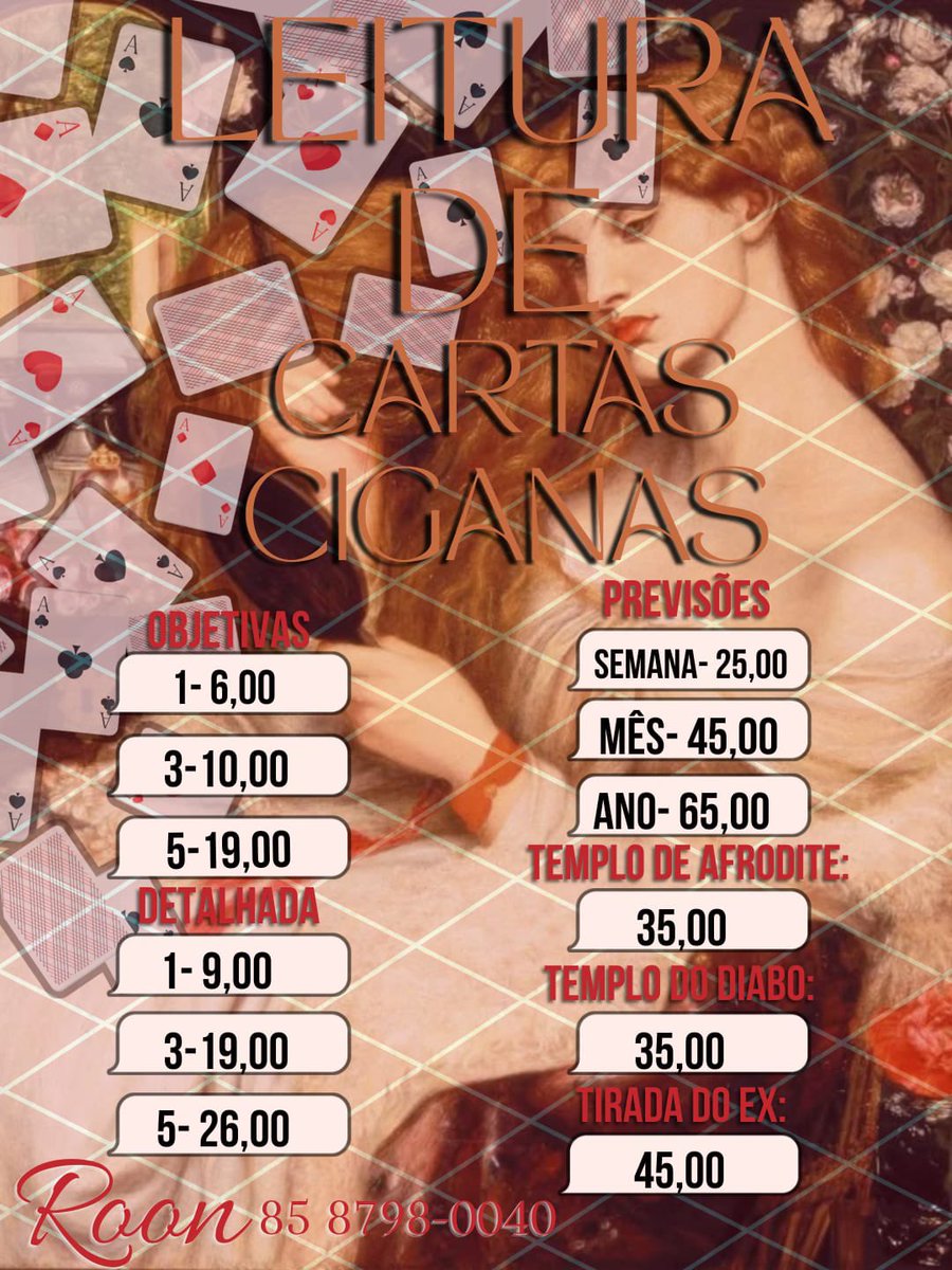 RoonCartomante's tweet photo. oiii, gnt!✨Atendimento Imediato 

Bom dia, alguém está com dúvida em alguma situação? Amorosa, financeira, Espiritualidade ou algo parecido? Me chama! 
🔗: https://t.co/Ab7seHRYdq
💌 WhatsApp: (85) 98798-0040

#Cartomante #BaralhoCigano #Tarot #ConsultaEspiritual #Espiritualidade #Oráculo #LeituraDeCartas #ConsultaOnline #TwitterBrasil #Cartomancia