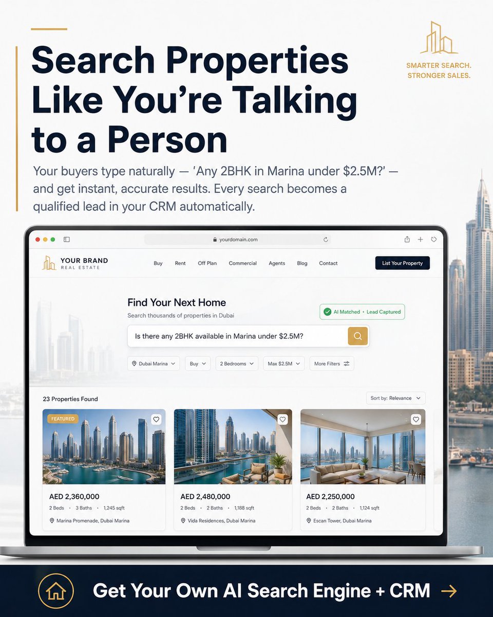 PunitSaharan's tweet photo. 🚀 Stop paying monthly for your Real Estate CRM.

Own a complete AI Property Search Engine + CRM + WhatsApp Automation built for modern real estate businesses.

#AIRealEstate #RealEstateCRM #WhatsAppAutomation #DubaiRealEstate #PropertyTech #RealEstateMarketing #LeadGeneration https://t.co/OOtQ8fl4BP