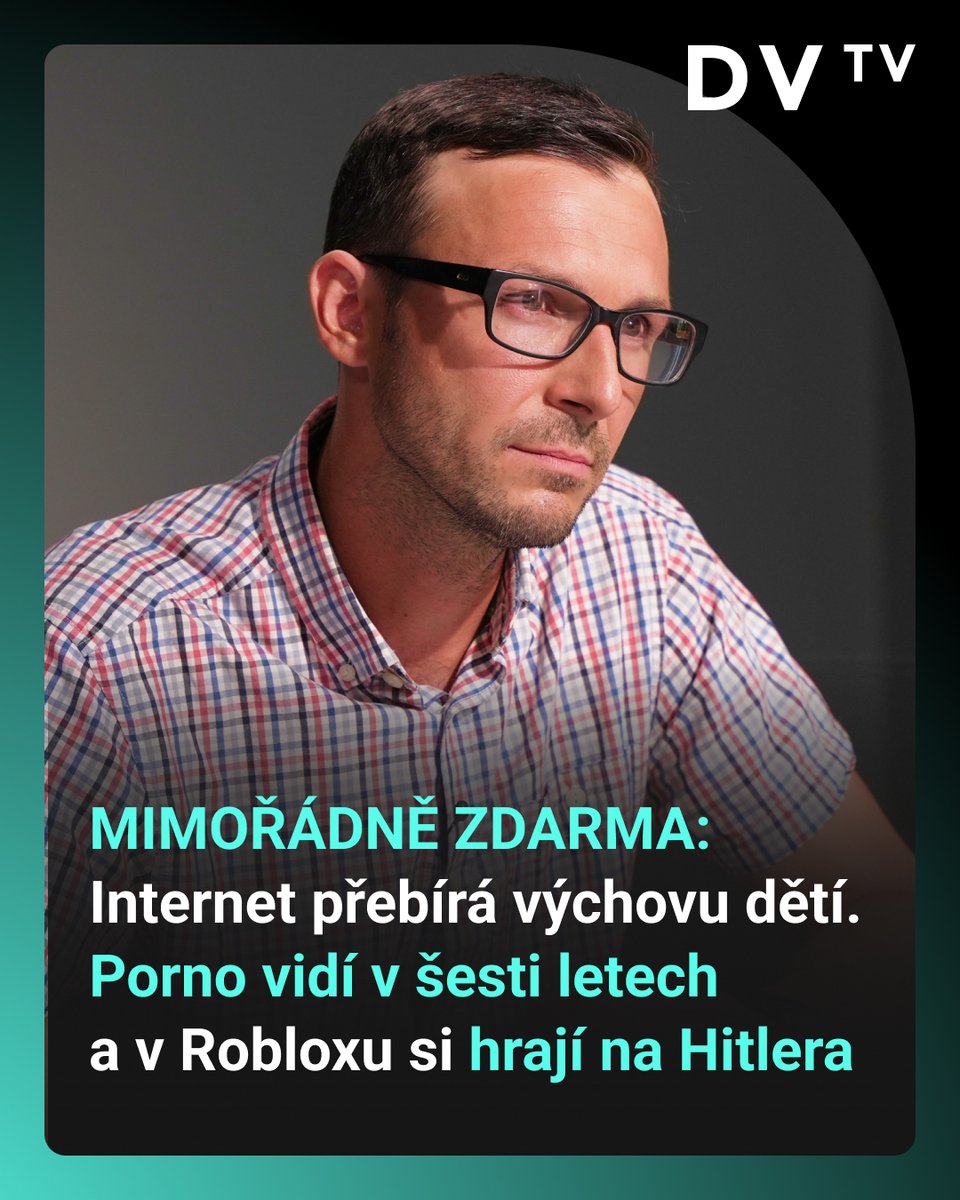 DVTVcz's tweet photo. ⚠️| Z důvodu mimořádné celospolečenské důležitosti jsme se rozhodli zpřístupnit celý rozhovor ZDARMA.

💬| Ukázali premiérovi, co dělají české děti na internetu: „Pod lavicí na dvě vteřiny nahrajete spolužačku a uděláte video, kde bude mít sex se třemi chlapy a mluvit svým hlasem. V online hrách se imitují orgie a kouření cracku. V robloxu si děti hrají na Rudolfa Hesse, který po obědě chodí postřílet pár Židů,” varuje lektor Českého telekomunikačního úřadu Jaroslav Doležal.

🙏| Budeme rádi za sdílení, ať se rozhovor dostane k co nejvíce lidem, především rodičům. Nadále platí, že podobný obsah vzniká jen díky našim předplatitelům. Odkaz na YouTube ZDE: https://t.co/sb88ruZV6R