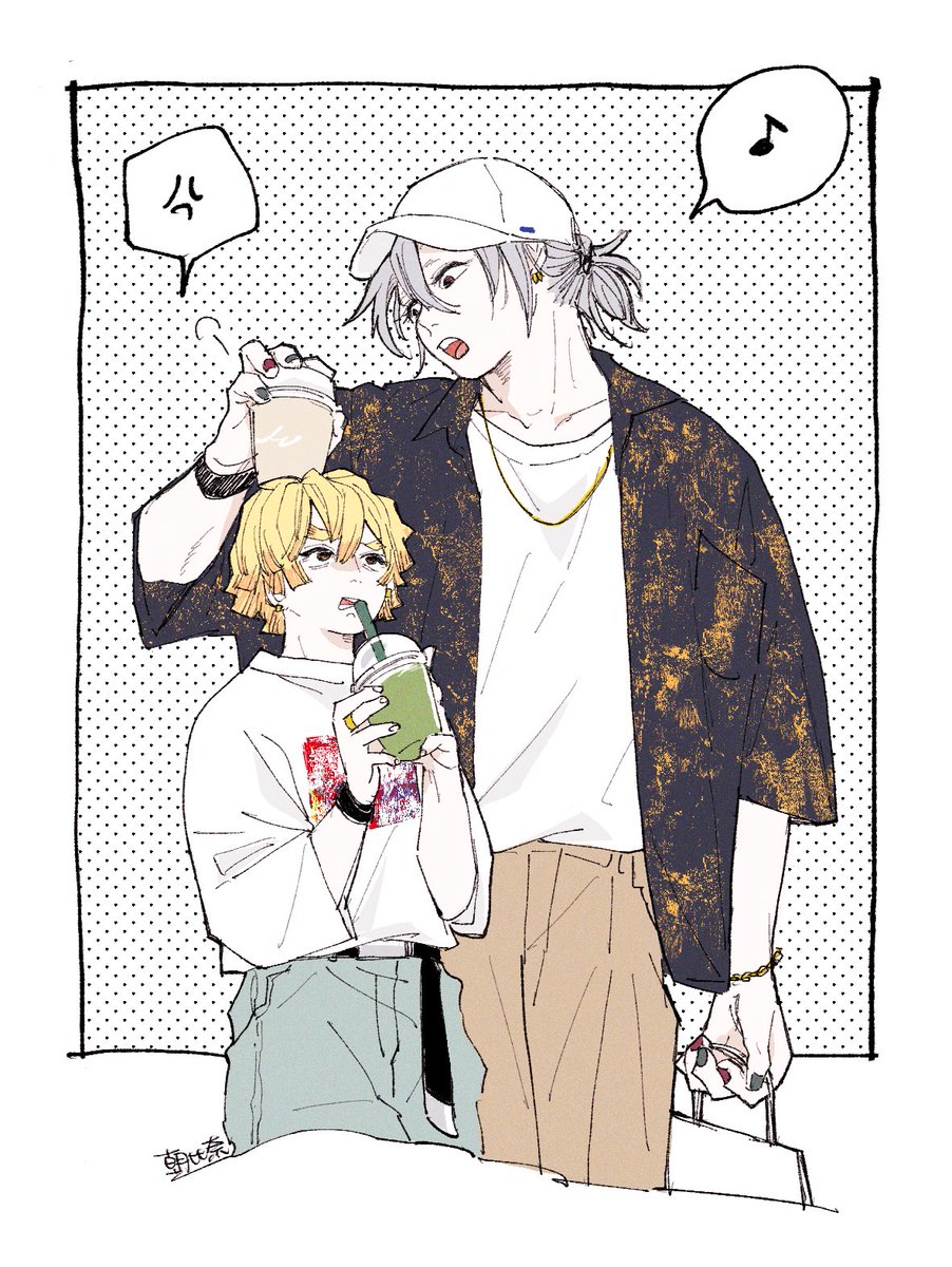 asahinapiyoyo's tweet photo. こっちはちょうど良いサイドテーブルを見付けてハッピーな宇と抹茶ナンチャラチーノを飲む善の現代宇善の絵 https://t.co/ImDEk1qakj
