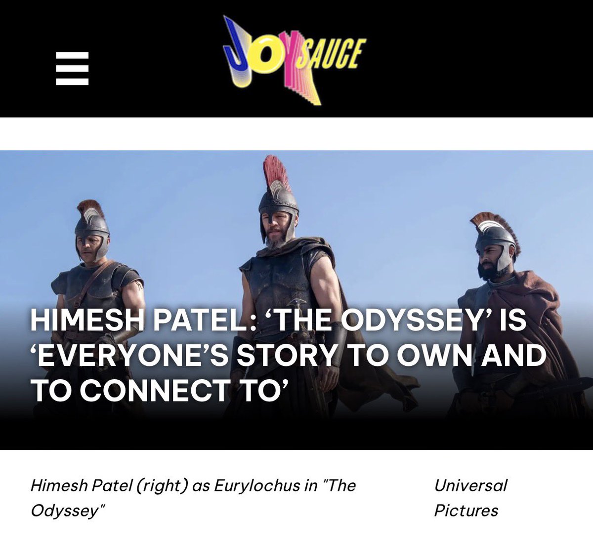 zacharoni22's tweet photo. “How do we treat strangers? And what happens if we break that law? What does that do to our souls?”

An honor to speak w/ Himesh Patel abt THE ODYSSEY, filming *that 🐷 sequence, how the film is a story of being a good guest, &amp; the shades of TENET &amp; INCEPTION in this story. ⬇️ https://t.co/eGb4RS8l72