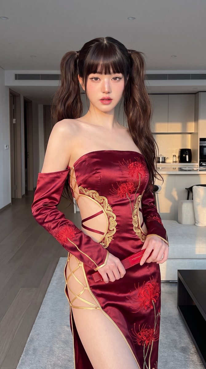 cuteasianwoman's tweet photo. Wonyoung from IVE in a Chinese dress. Cute? https://t.co/GFutMAGmC7