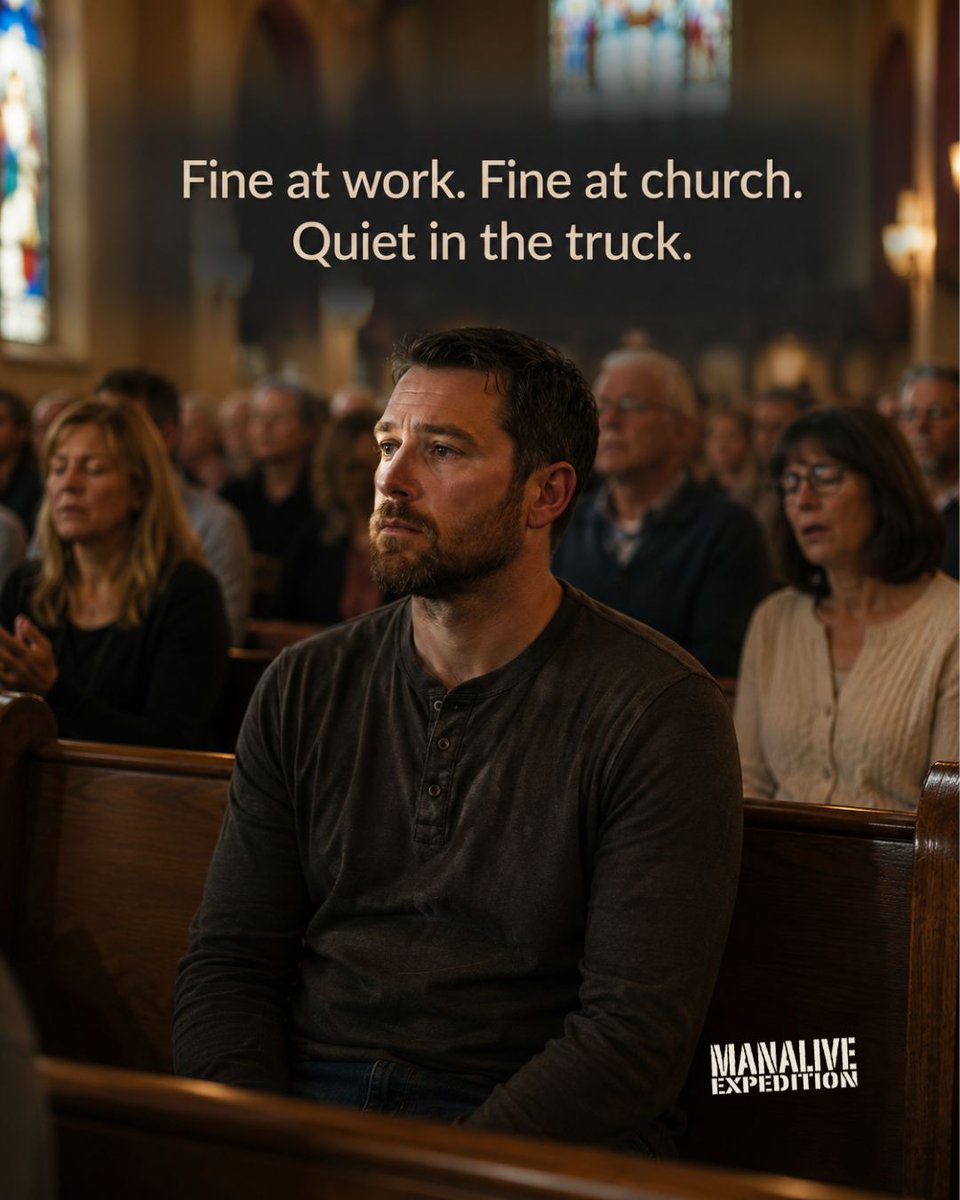 manalivemen's tweet photo. Fine at work. Fine at church. Then he gets in the truck and it goes quiet, the one place he doesn't have to perform. If a face came to mind, send him a text to get lunch. https://t.co/3nFER6Kg62