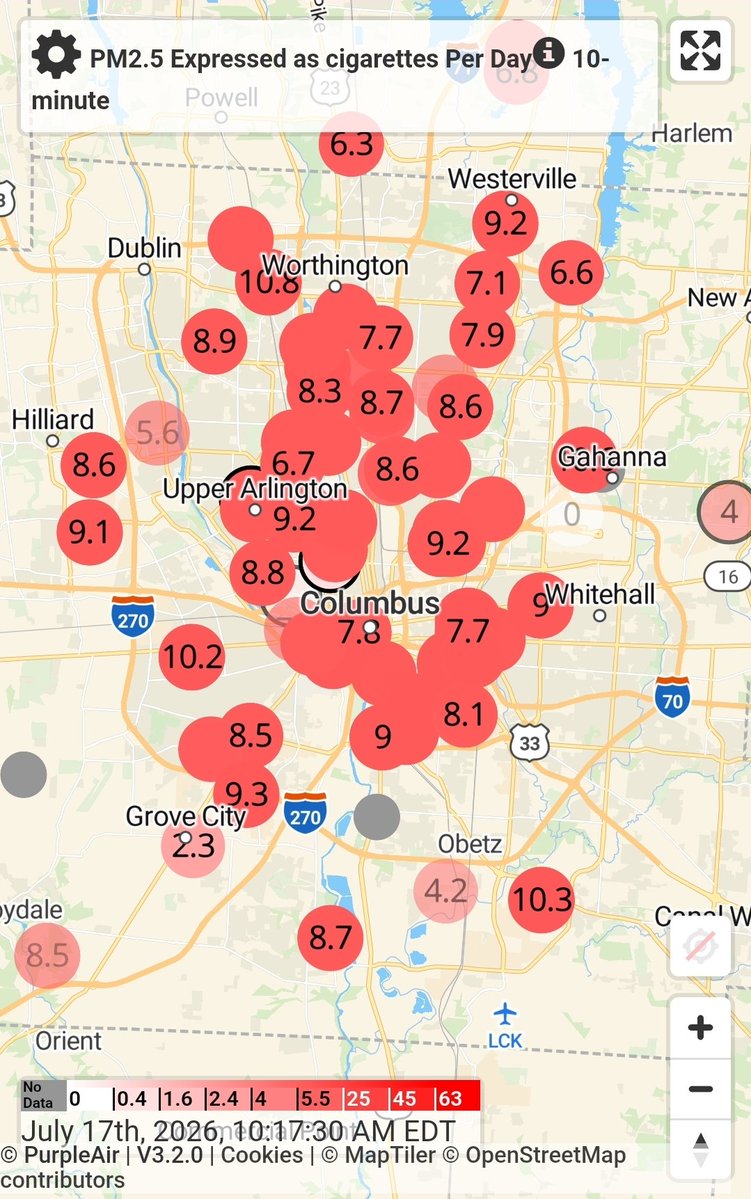 TylerSebreezy's tweet photo. The current air quality expressed as cigarettes per day. Yeah, it's bad outside. https://t.co/OqwlhfSBMW