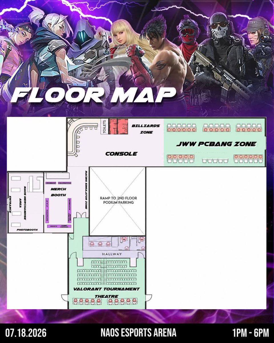 JWW_PH's tweet photo. JWW GAMING ARENA EVENT MAPS ARE HERE! 👾🎮

To help everyone navigate the venue with ease, we’ve prepared the official JWW GAMING ARENA Floor Map and Merchant Area Map, these maps will help you find your way around and make the most of your experience! 

See you tomorrow, and let’s celebrate Wonwoo’s birthday with an unforgettable day of gaming, shopping, and fun! 💜

🎮 JWW GAMING ARENA
🗓️ July 18, 2026
🕐 1:00 PM – 6:00 PM
📍 NAOS Esports Arena, Double Dragon Plaza

🚪 FREE WALK-INS: 3:00 PM – 6:00 PM

📝 Register until 11:59PM 

Tier 1 (1-6PM): https://t.co/Jldch4ghbk

#JWWGamingArena #GamingWithWonwoo
#JWWSeason30 #PaExtendPongWonHour