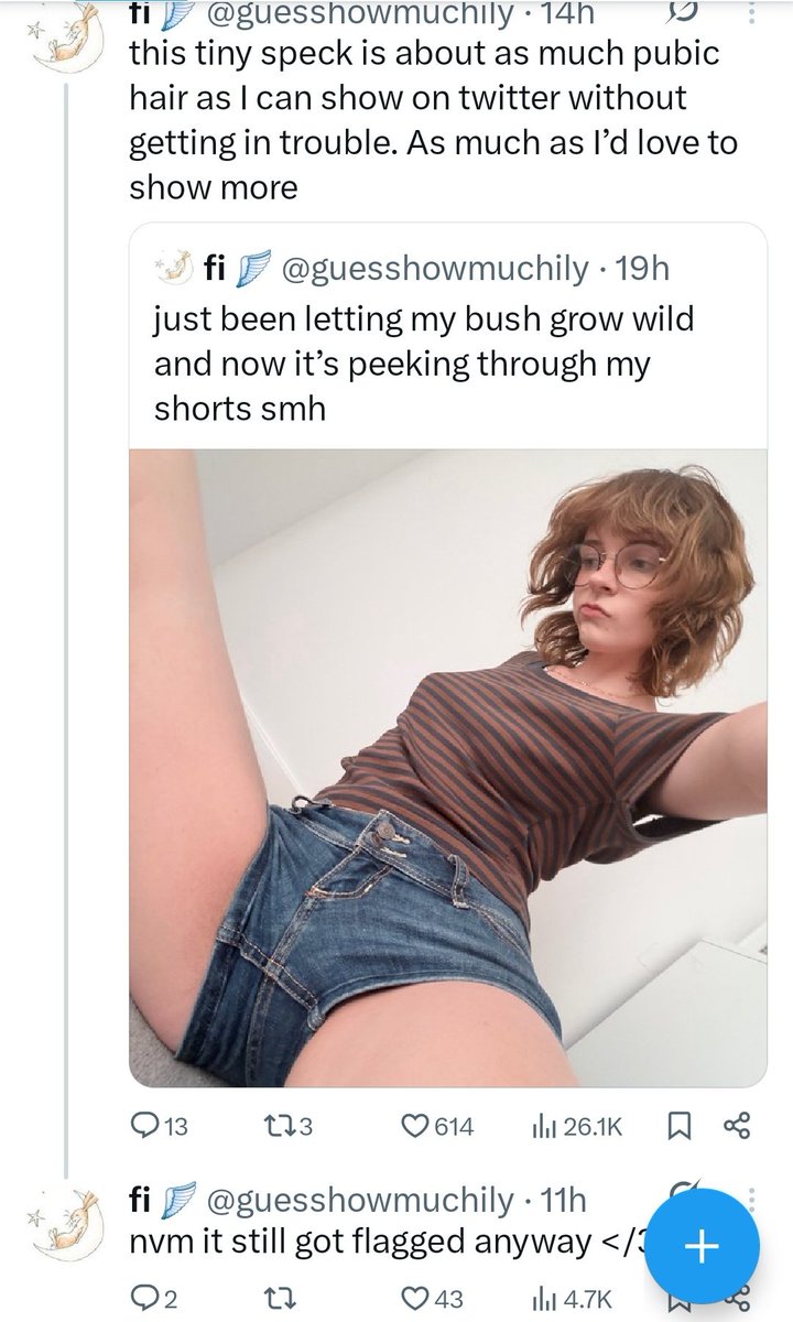 MissingHer67's tweet photo. @Blanks_o2 @guesshowmuchily Simping for a sexual predator who tries to flash her bush to children and cries when it gets flagged for adult content 

Pathetic https://t.co/H4slxFmmZK