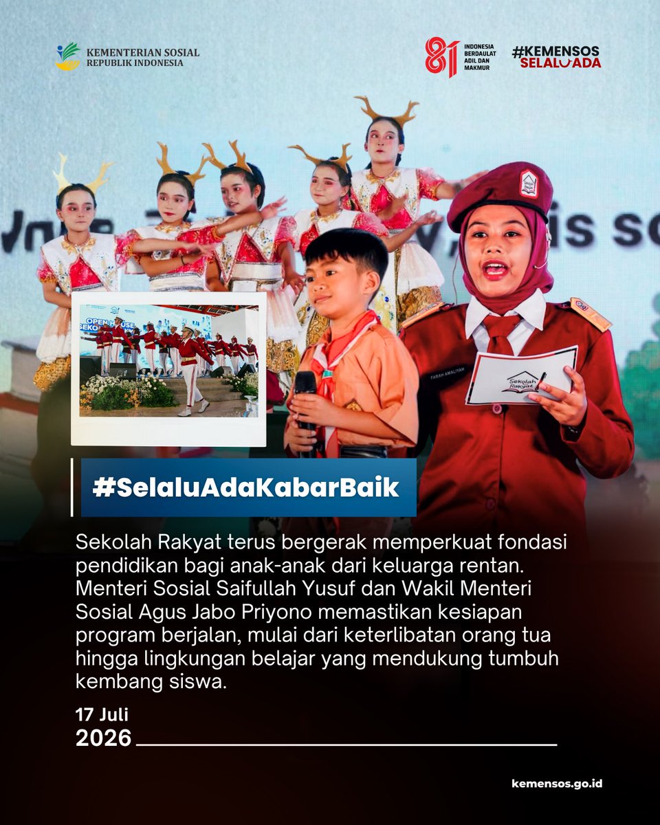KemensosRI's tweet photo. Sekolah Rakyat terus bergerak memperkuat fondasi pendidikan bagi anak-anak dari keluarga rentan https://t.co/kJI4kKq7I1