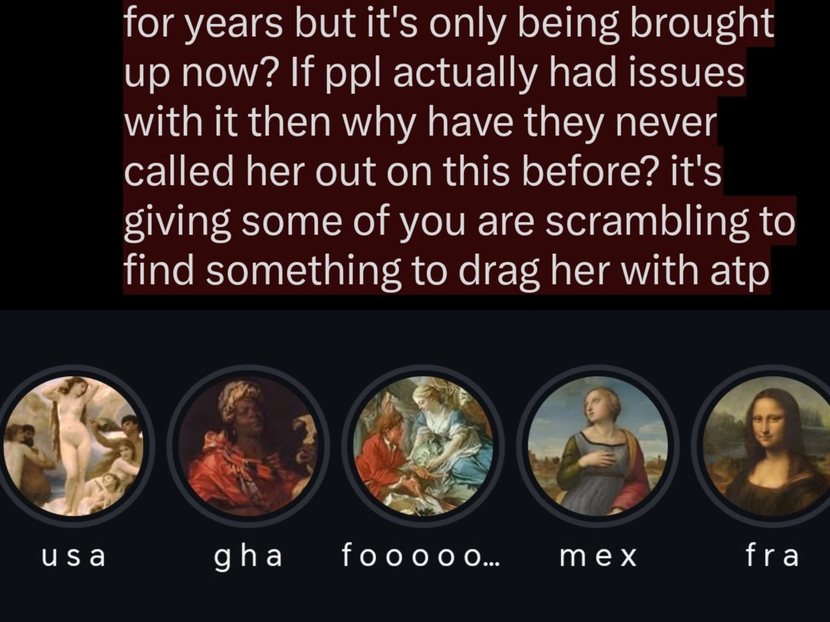manzieitgirl's tweet photo. manon has the monalisa as the cover for the france highlight, the birth of venus on the american one, even the ghana pic has nothing to do with ghana, literally all the pics have nothing to do with the countries in the highlights, it's only for aesthetic purposes &amp; she had them https://t.co/Xy87tEPifL
