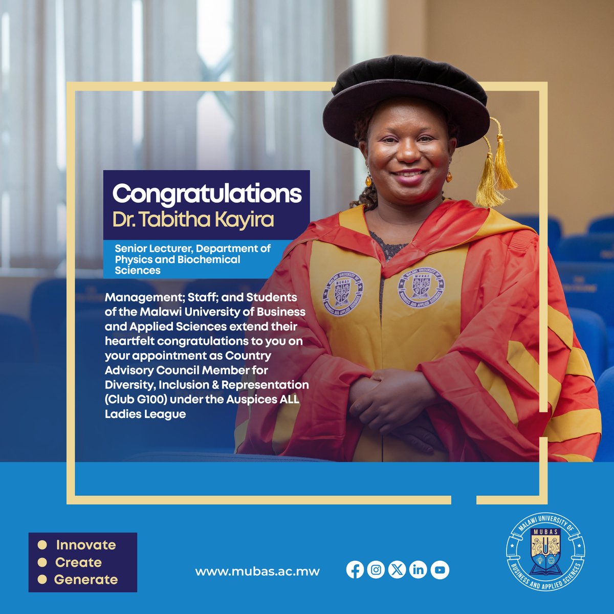 mubasmw's tweet photo. Congratulations on your appointment 👏🏾
#MUBASHUWA #JoinMUBAS
#TheHomeOfInnovation
#Innovate #Create #Generate https://t.co/eOORd5bAVs