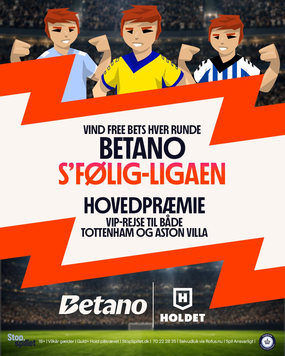BetanoDanmark's tweet photo. 🚨 KRIG ER ERKLÆRET 🚨

Teamet bag Betano har meldt sig til https://t.co/NSAelQdbCb Super Manager Efterår og de tror faktisk, de kan vinde. 🤯 

Nu har du muligheden for at sætte dem på plads.

Velkommen til S'følig-Ligaen hos @Holdetdk🏆

⚽ Vind BetBuilder Free Bets hver runde
✈️ Vind hovedpræmien: VIP-tur til England for 2 kampe med både Tottenham OG Aston Villa, alt betalt

Tilmeld dig, byg dit hold, og bevis at kontoret ikke aner, hvad de har gang i.

👉 https://t.co/IGmyYzY99h