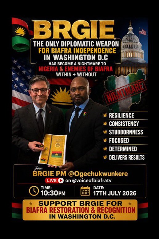 oragwu's tweet photo. BREAKING 🚨

Upcoming Tonight 📍

#BRGIE PRIME MINISTER.

⏰ : 10:30 PM Biafra Time. 
🗓️ : 17th of July 2026. 
Venue : #VOB TV. https://t.co/oquXMtyUbw