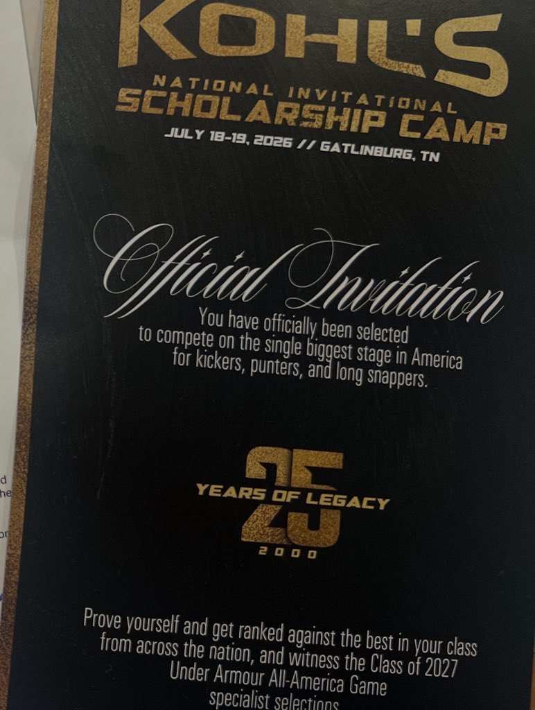 CoopWolffkicker's tweet photo. Excited to compete with some of the best this weekend at Kohl’s National Invitational Scholarship Camp! #kicker
#punter #classof2030 #cooperwolff
#carrolltontrojans #football @KohlsKicking @Carrollton_High @CoachJoeyKing @Trojan_Sports @GradickSports https://t.co/83g13wYqKK