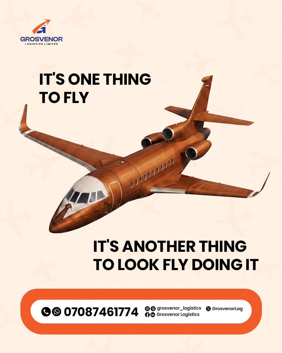 GrosvenorLog's tweet photo. It's one thing to fly. It's another thing to LOOK FLY doing it βοΈπΌ
FLY fresh, composed, ready. FLY with us βοΈ
#GrosvenorLogistics #LookFly #PrivateJet https://t.co/n9YQY5SMOU
